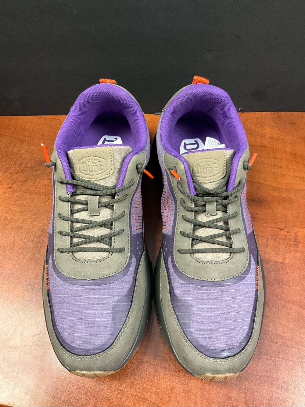 Hey Dude Men's Purple & Gray Lace-Up Sneakers with Orange Accents
